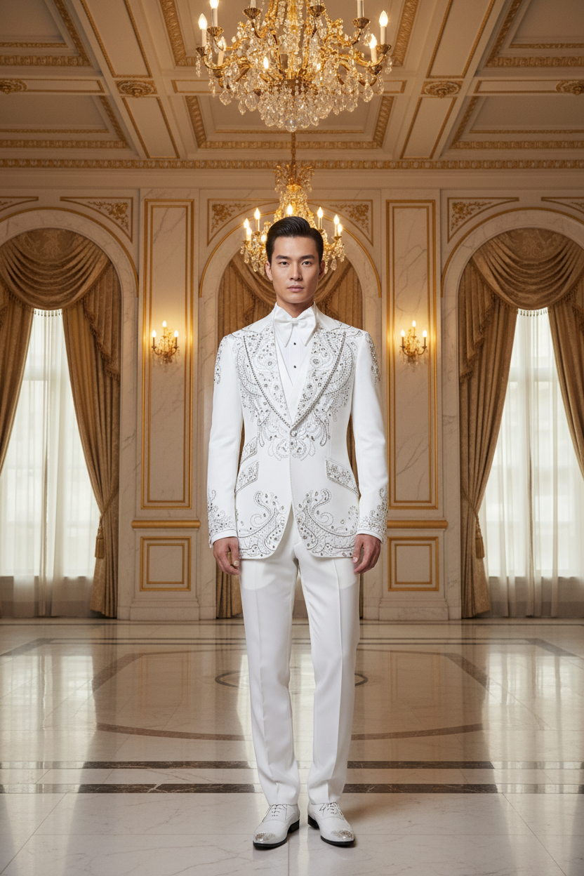 👑 KING TUXEDO CRISTAUX — 3 PIÈCES PRESTIGE SUR MESURE