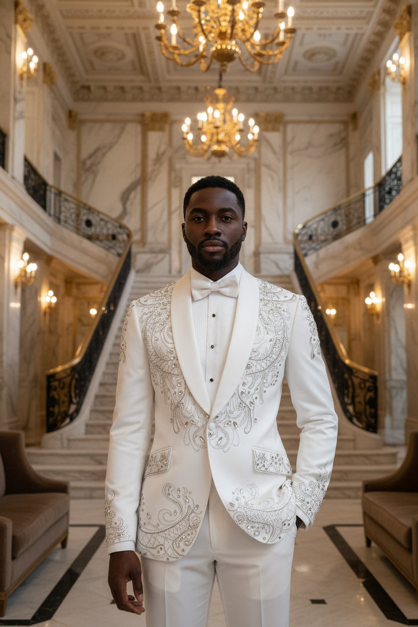 👑 KING TUXEDO CRISTAUX — 3 PIÈCES PRESTIGE SUR MESURE