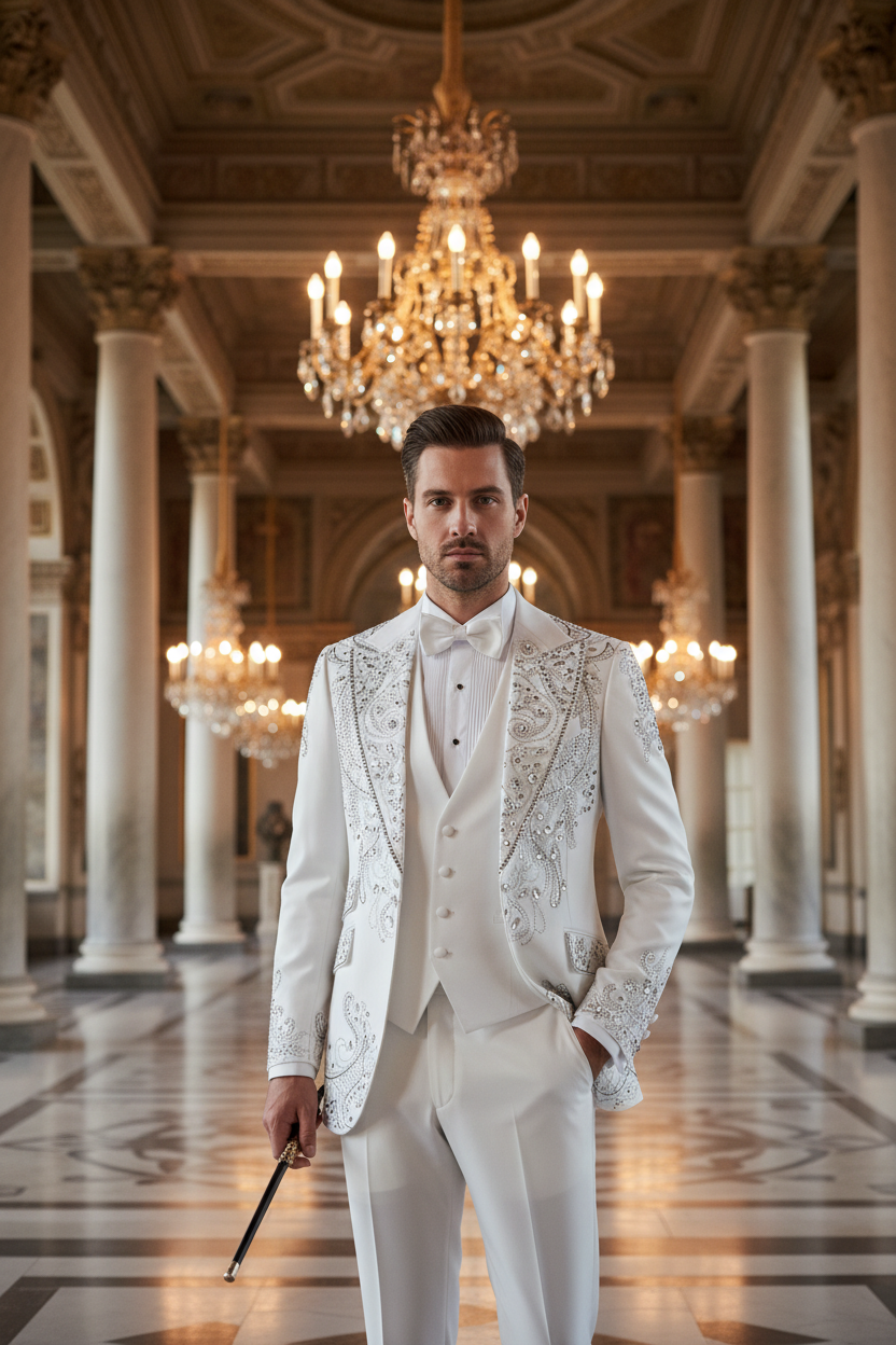 👑 KING TUXEDO CRISTAUX — 3 PIÈCES PRESTIGE SUR MESURE