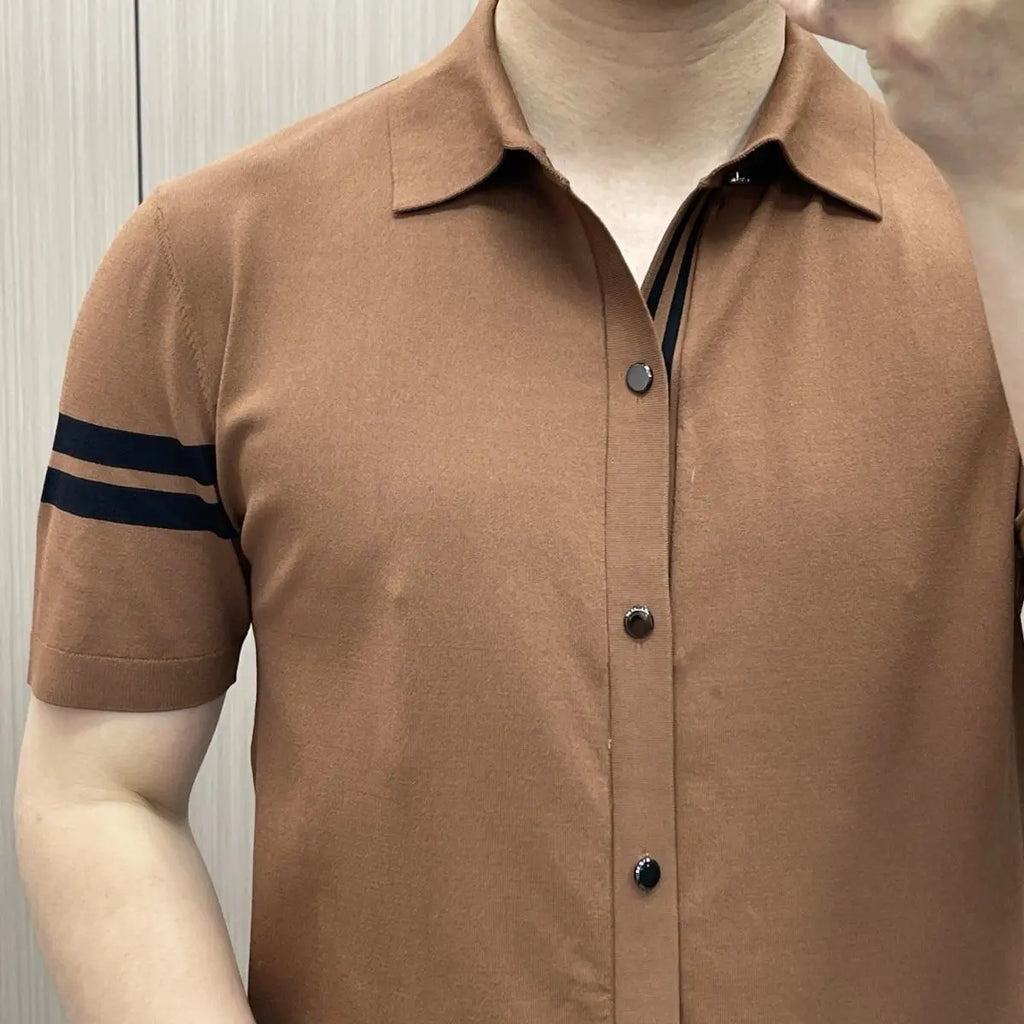 Licht Luxueus Heren T-shirt met Korte Mouwen, Slim Fit, Trendy Modieus, Persoonlijk, Hoge Kwaliteit, Casual Zakelijk Hemd