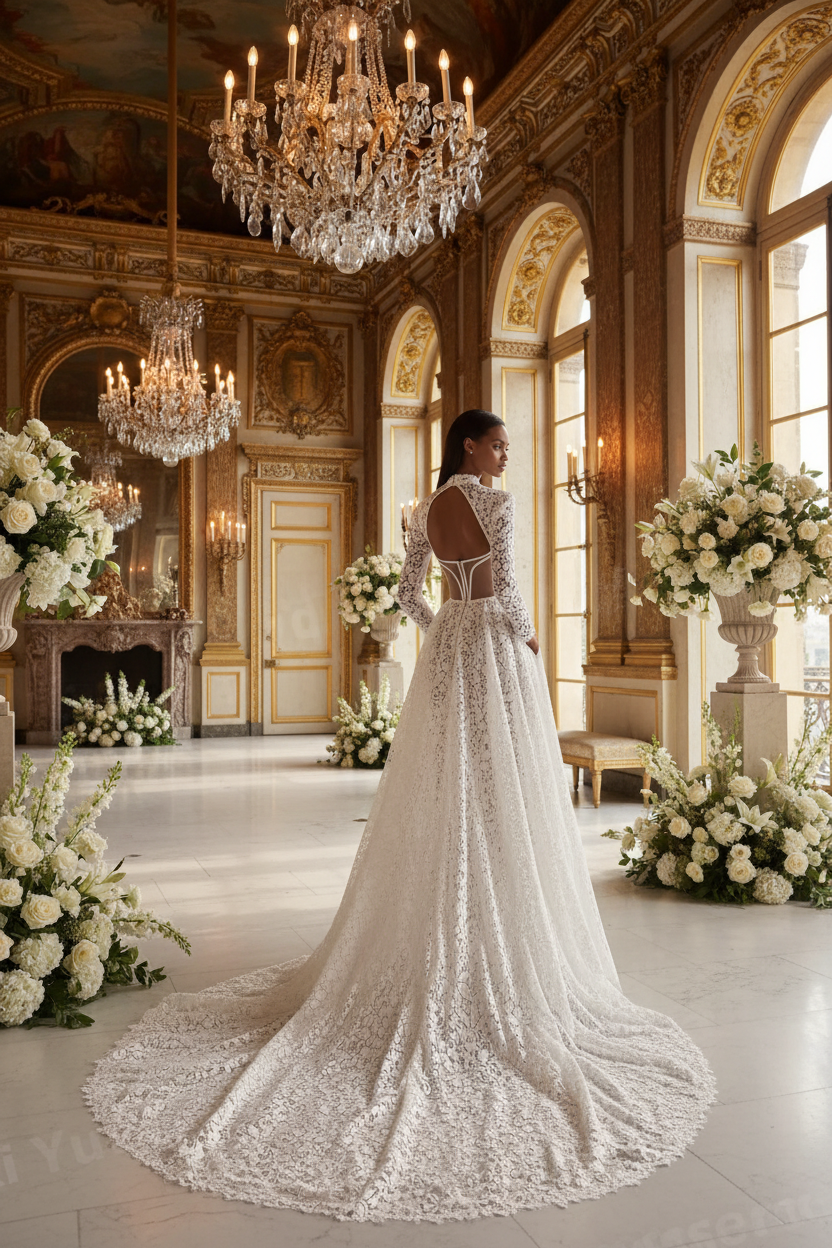 👑 QUEEN LACE BRIDAL GOWN — ROBE DE MARIÉE LONGUE EN DENTELLE SUR MESURE