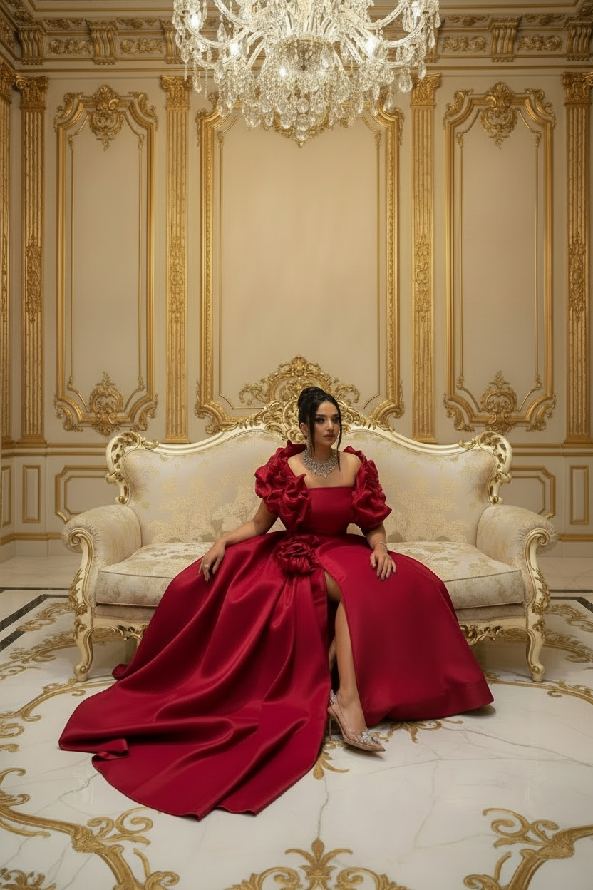 👑 QUEEN PRESTIGE — ROBE SATIN COL CARRÉ LONGUE