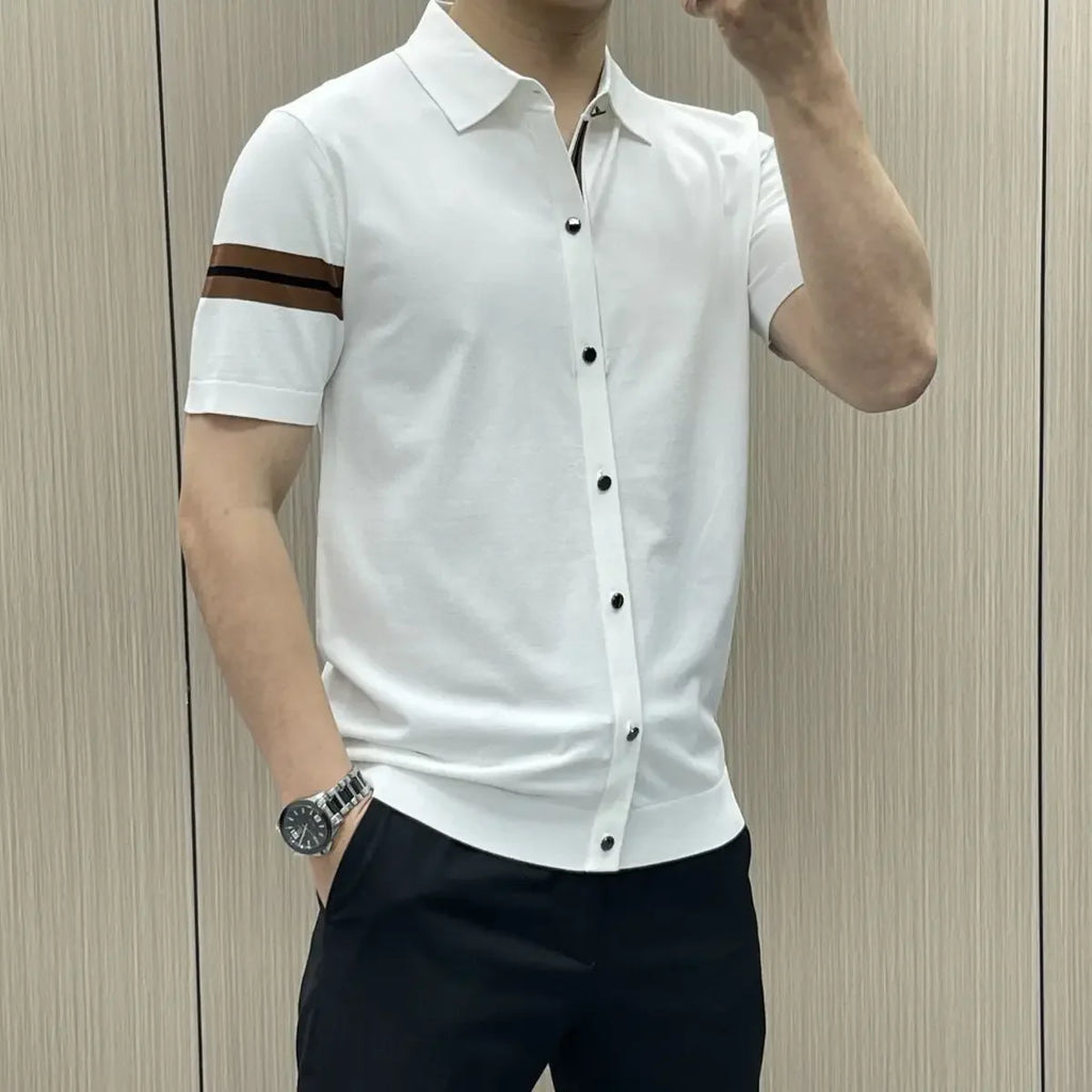 Licht Luxueus Heren T-shirt met Korte Mouwen, Slim Fit, Trendy Modieus, Persoonlijk, Hoge Kwaliteit, Casual Zakelijk Hemd
