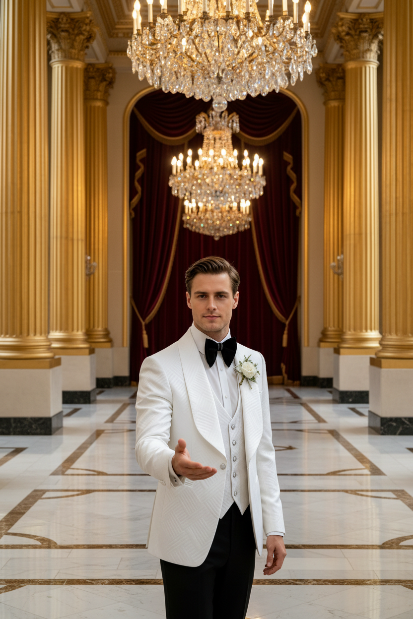 👑 KING JACQUARD TUXEDO — IVORY PRESTIGE EDITION