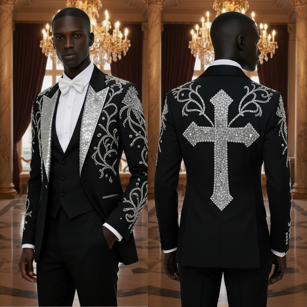 👑 KING VELVET EMBROIDERED SUIT — COSTUME 2 PIÈCES MARIAGE COUTURE