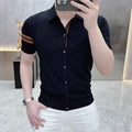 Licht Luxueus Heren T-shirt met Korte Mouwen, Slim Fit, Trendy Modieus, Persoonlijk, Hoge Kwaliteit, Casual Zakelijk Hemd
