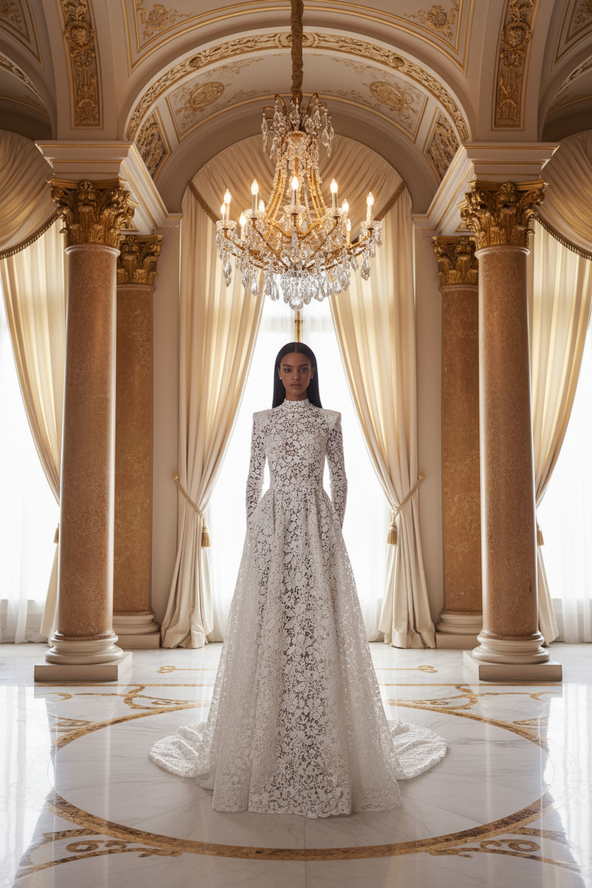 👑 QUEEN LACE BRIDAL GOWN — ROBE DE MARIÉE LONGUE EN DENTELLE SUR MESURE