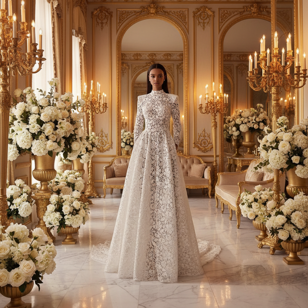 👑 QUEEN LACE BRIDAL GOWN — ROBE DE MARIÉE LONGUE EN DENTELLE SUR MESURE