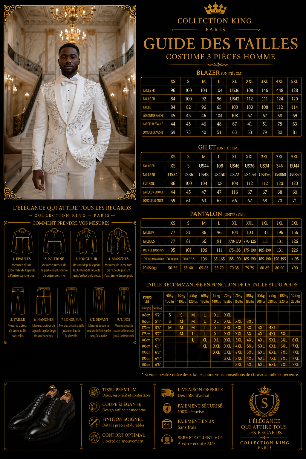 👑 KING TUXEDO CRISTAUX — 3 PIÈCES PRESTIGE SUR MESURE