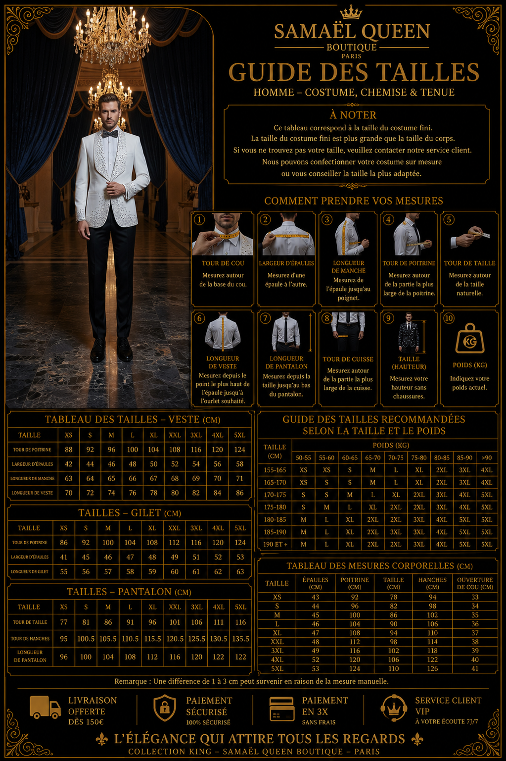 👑 KING BEADED CEREMONY SUIT — COSTUME 3 PIÈCES PERLÉ MARIAGE HOMME