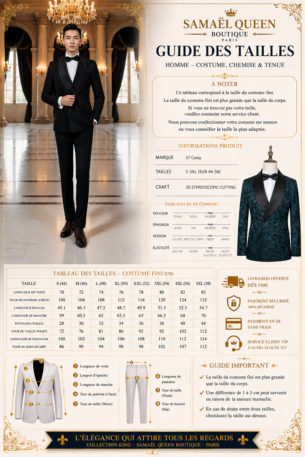 👑 KING TUXEDO CRISTAUX — 3 PIÈCES PRESTIGE SUR MESURE