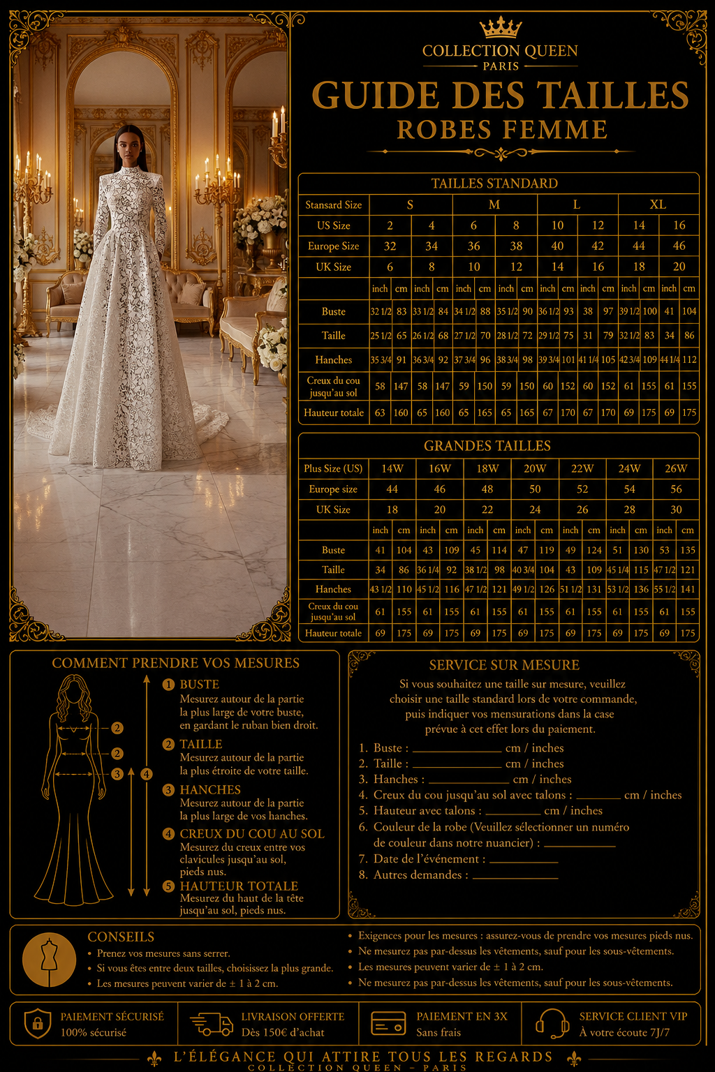 👑 QUEEN LACE BRIDAL GOWN — ROBE DE MARIÉE LONGUE EN DENTELLE SUR MESURE