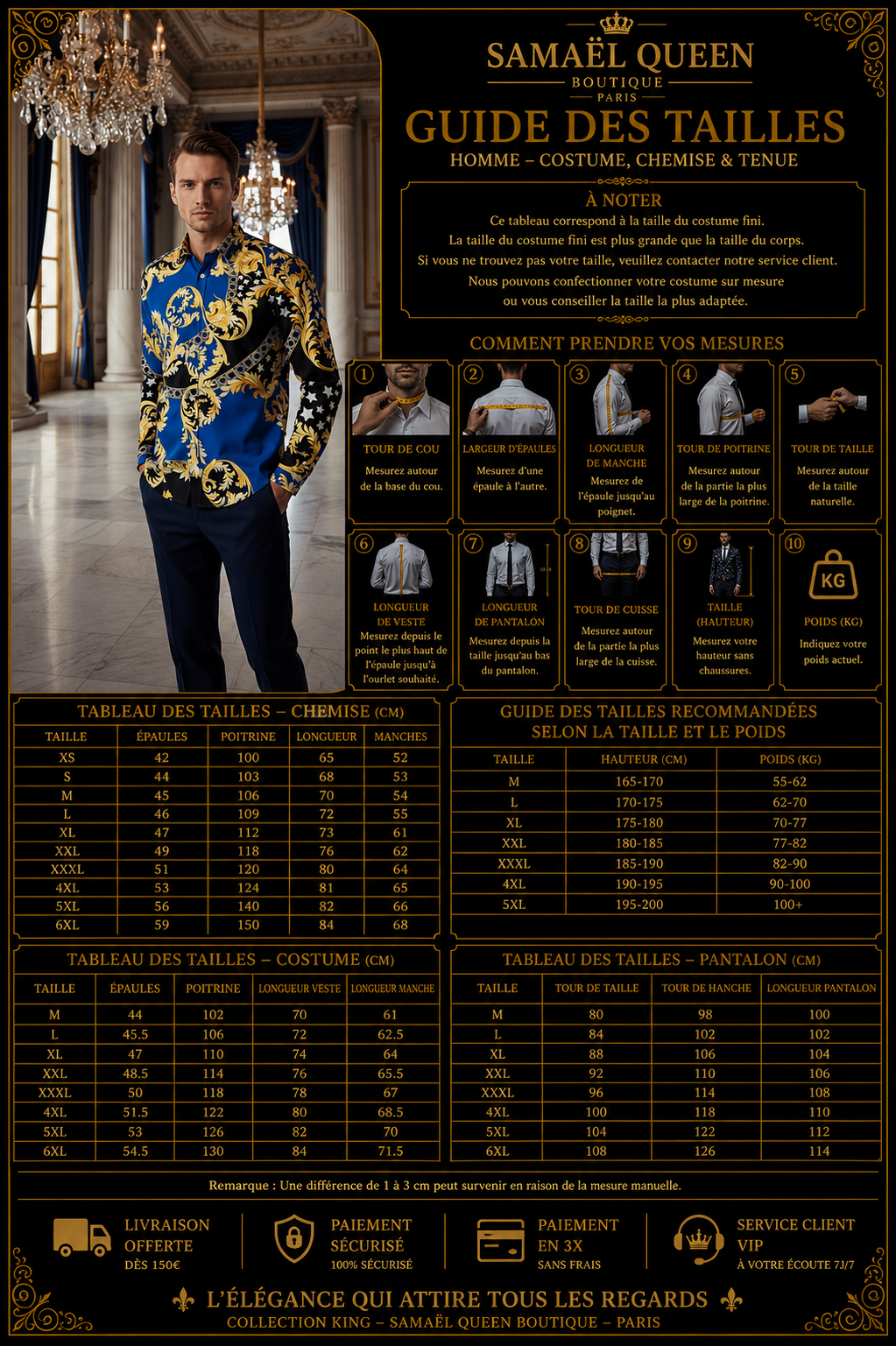 👑 King Chemise Paisley Or – Soie & Prestige