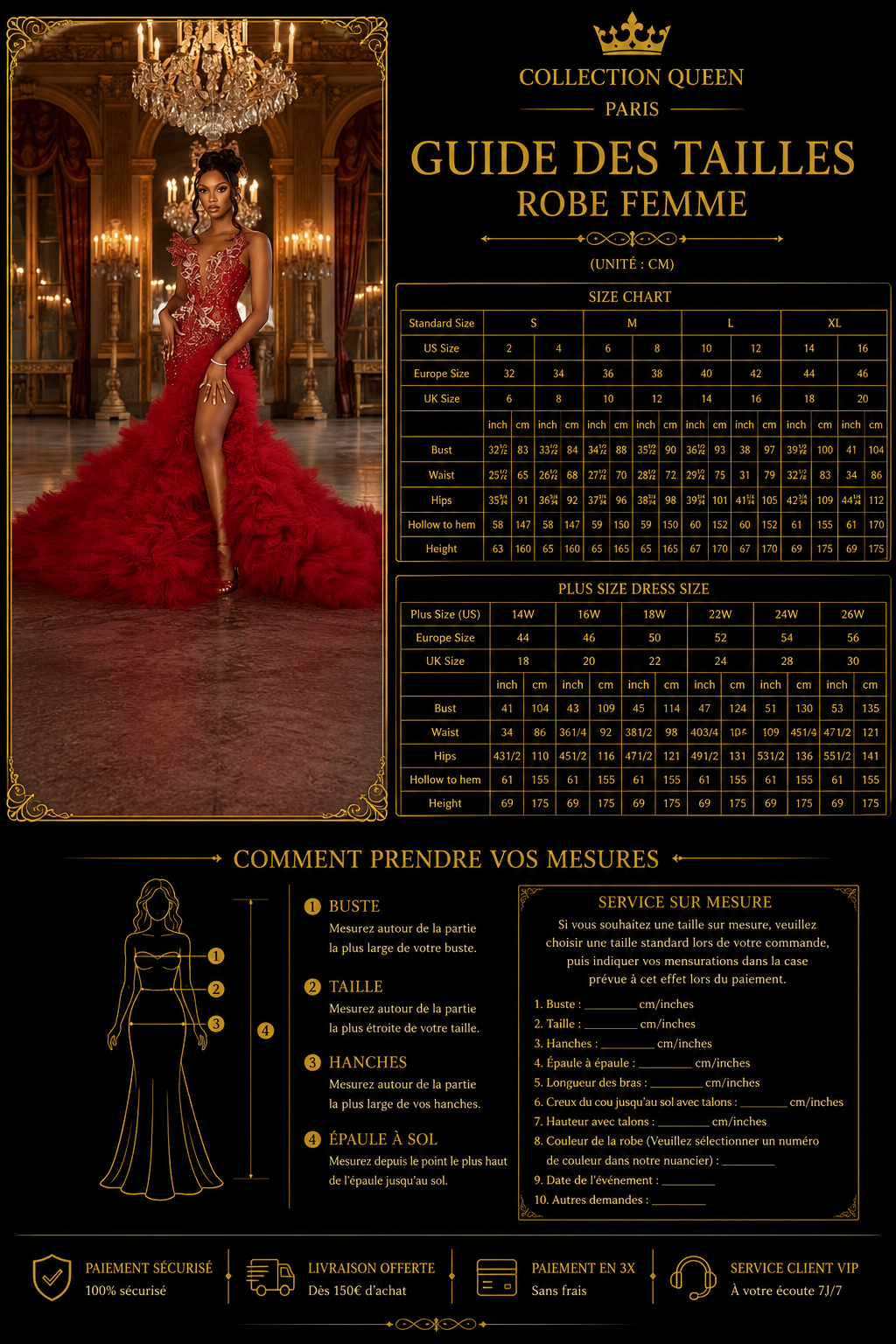 👑 QUEEN ROUGE ABSOLU — ROBE SIRÈNE BRODÉE & PERLÉE FENTE HAUTE COUTURE