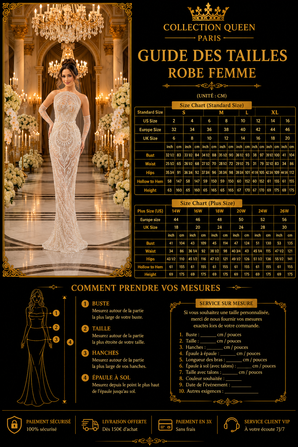 👑 QUEEN ELEGANCE — ROBE SIRÈNE PERLÉE HAUTE COUTURE À TRAÎNE BALAYAGE