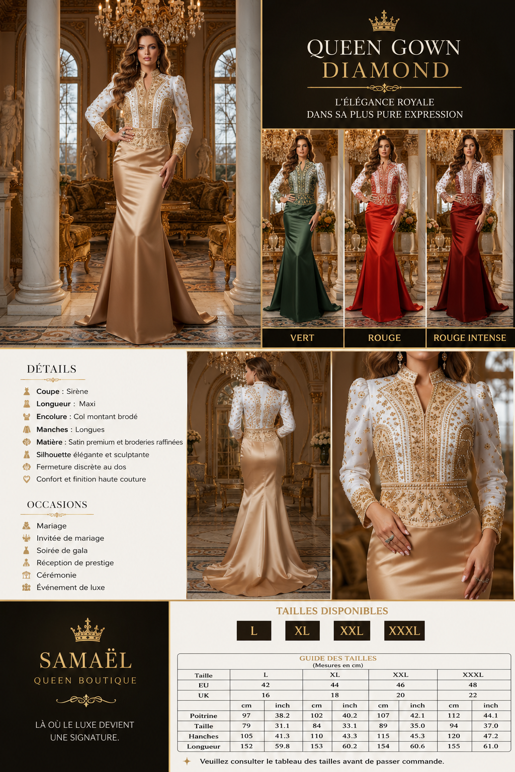 👑 QUEEN GOWN DIAMANTS — ROBE LONGUE DE SOIRÉE STRAS & DIAMANTS COUTURE