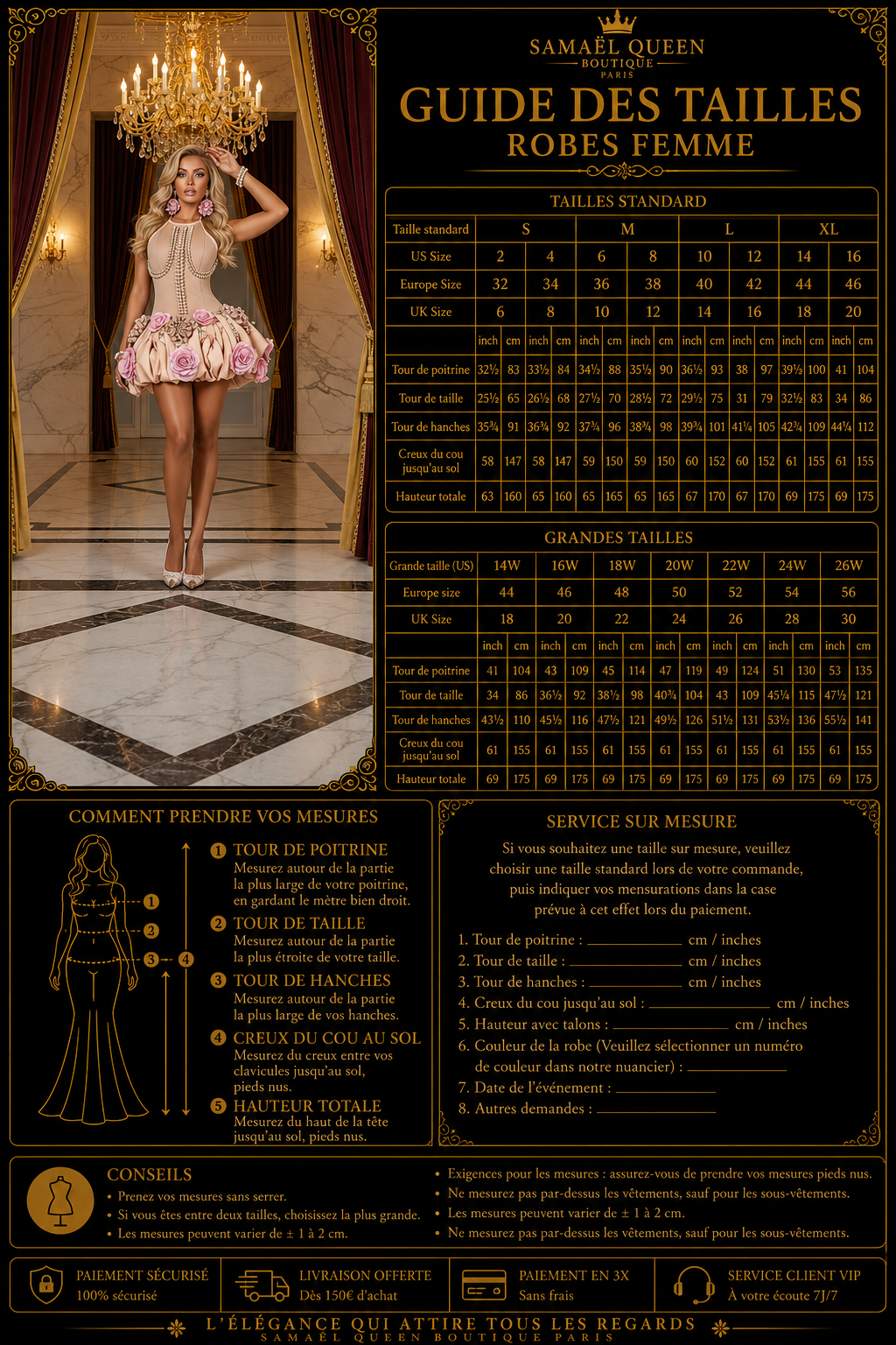 👑 QUEEN FLEURS 3D — ROBE COURTE APPLIQUÉS DOS NU SIGNATURE